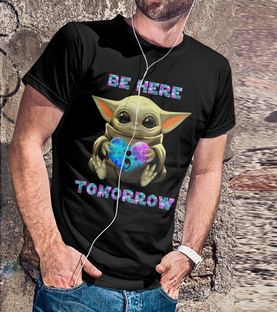 Be Here Tomorrow Semicolon Baby Alien Holding Heart T-Shirt