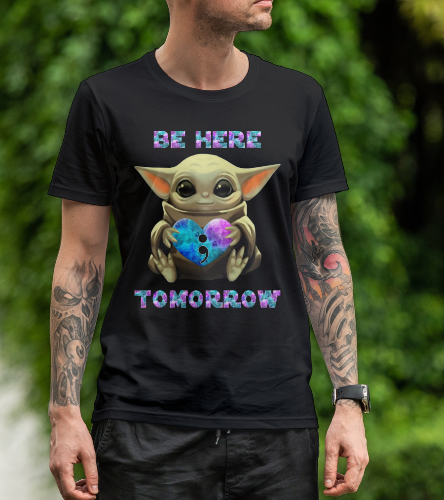 Be Here Tomorrow Semicolon Baby Alien Holding Heart T-Shirt