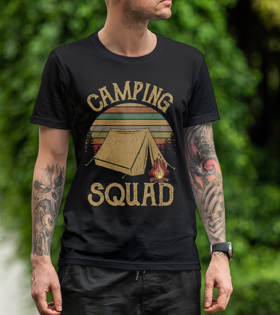 CAMPING SQUAD Vintage Campfire Tent Retro Sunset T-Shirt
