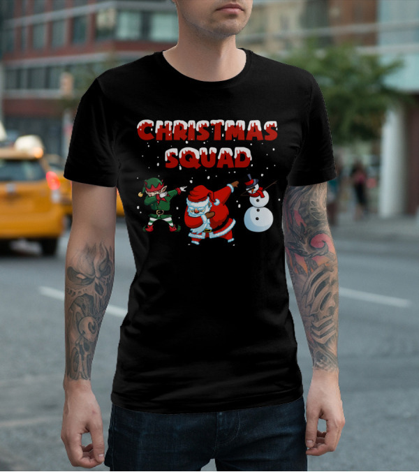 Christmas Squad Santa Elf Snowman Dabbing T-Shirt