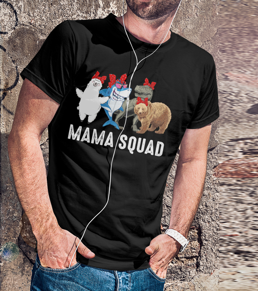 Mama Squad Llama Shark T-Rex Bear Red Bandana T-Shirt