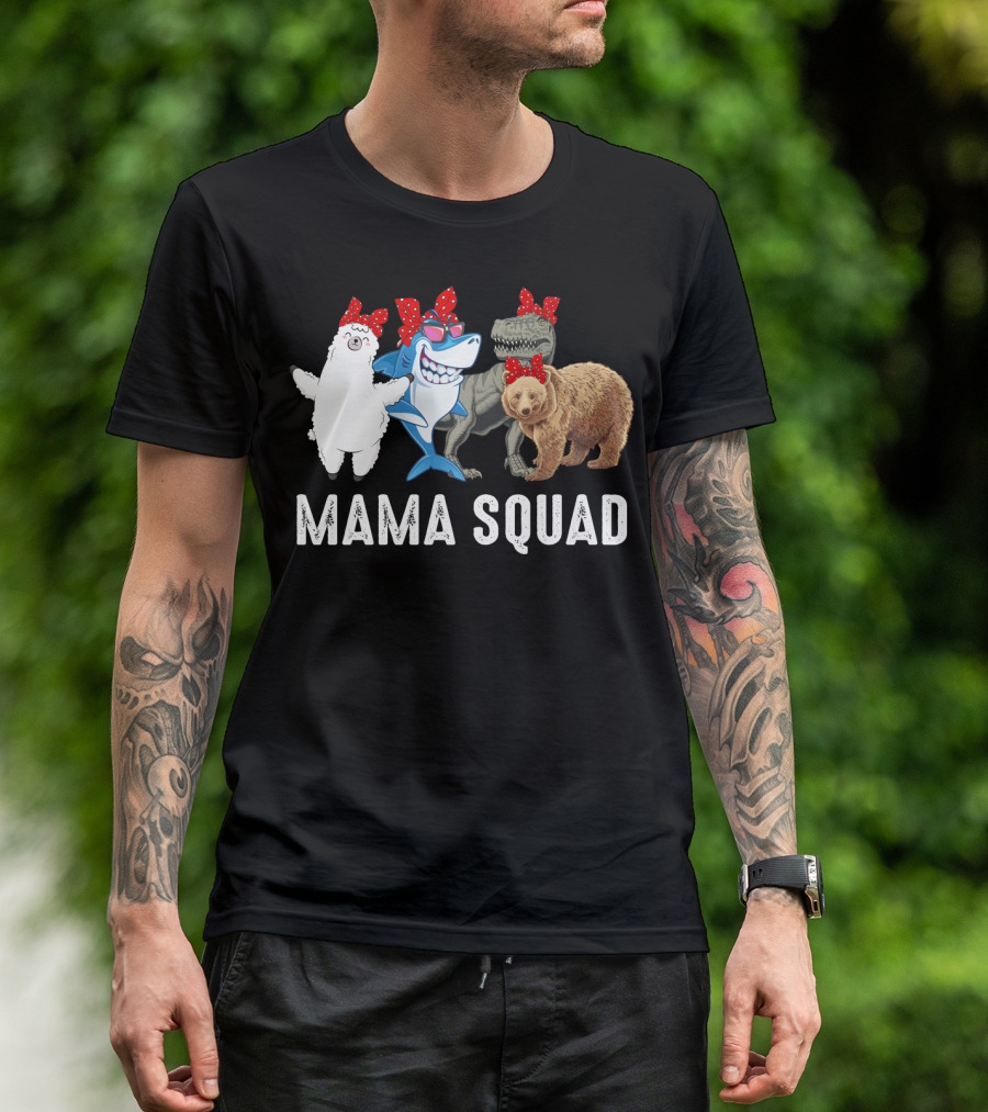 Mama Squad Llama Shark T-Rex Bear Red Bandana T-Shirt