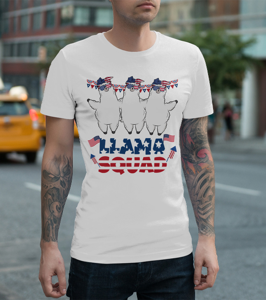 Llama Squad American Flag Bandana and Sunglasses T-Shirt