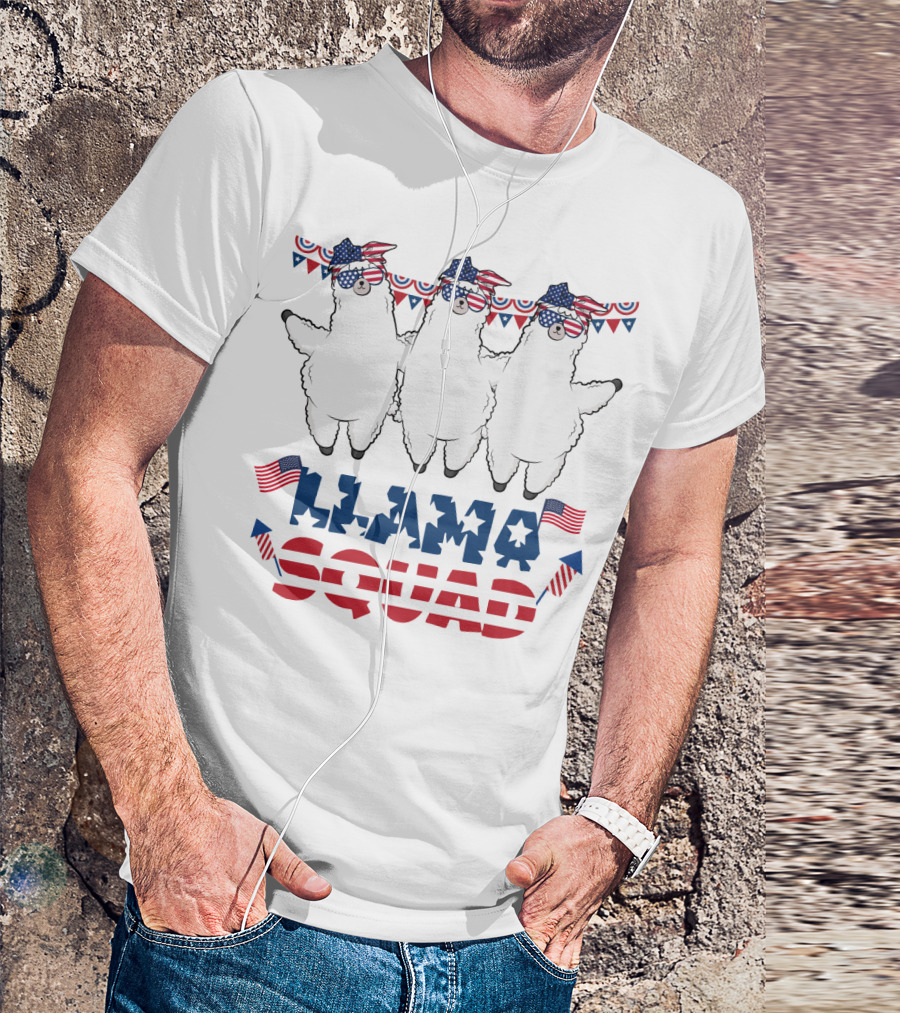 Llama Squad American Flag Bandana And Sunglasses T-Shirt