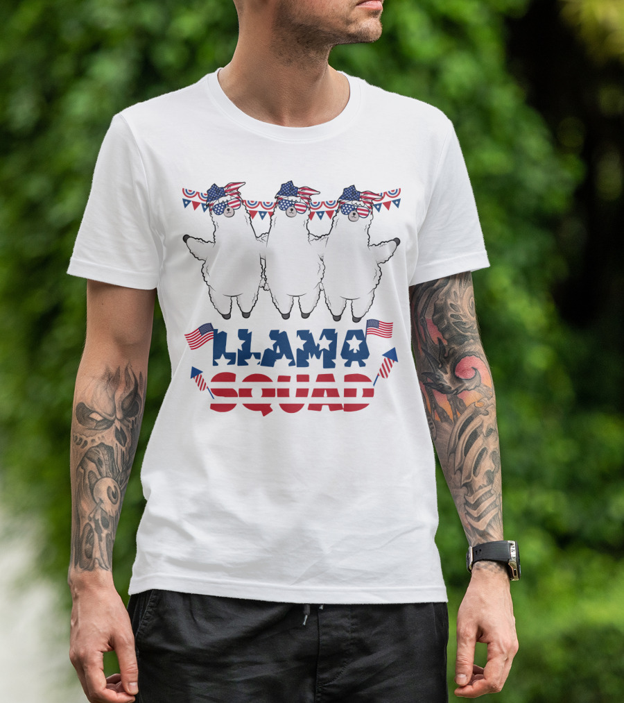 Llama Squad American Flag Bandana And Sunglasses T-Shirt