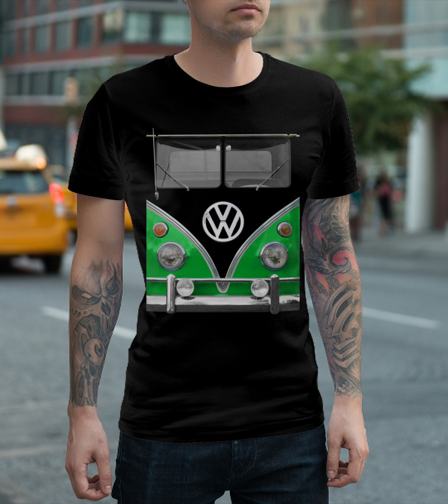 Volkswagen Bus Front Green Black T-Shirt
