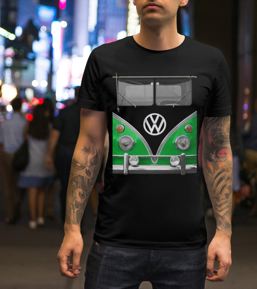 Volkswagen Bus Front Green Black T-Shirt