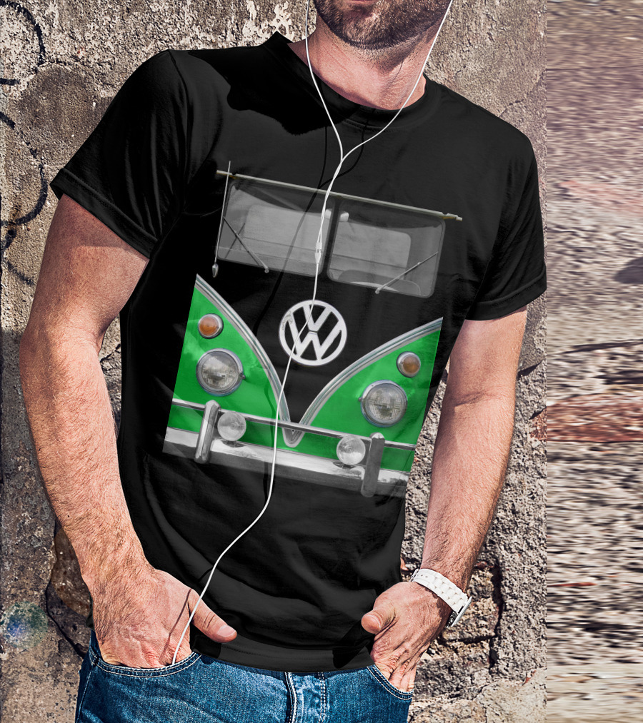 Volkswagen Bus Front Green Black T-Shirt