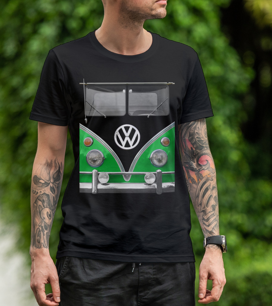 Volkswagen Bus Front Green Black T-Shirt