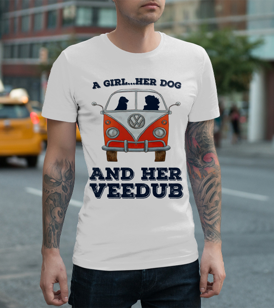 A Girl Her Dog and Her Veedub Volkswagen Bus T-Shirt