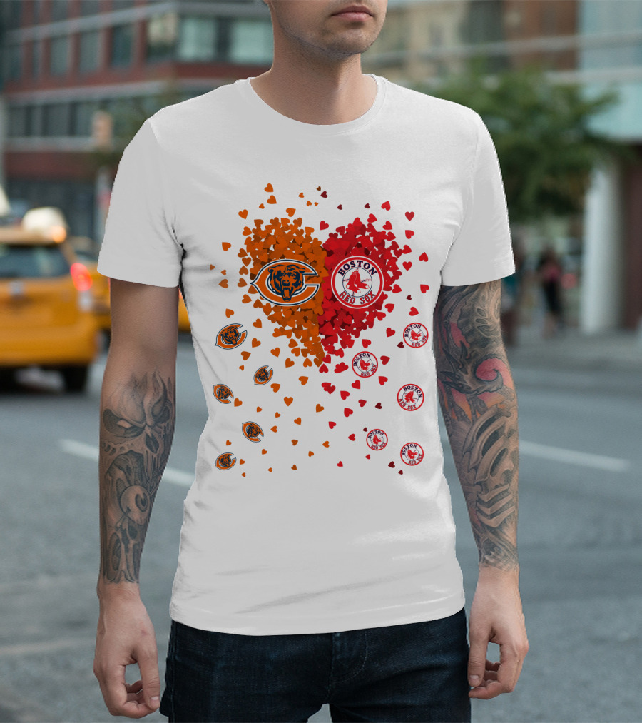 Chicago Bears Boston Red Sox Heart Blend T-Shirt