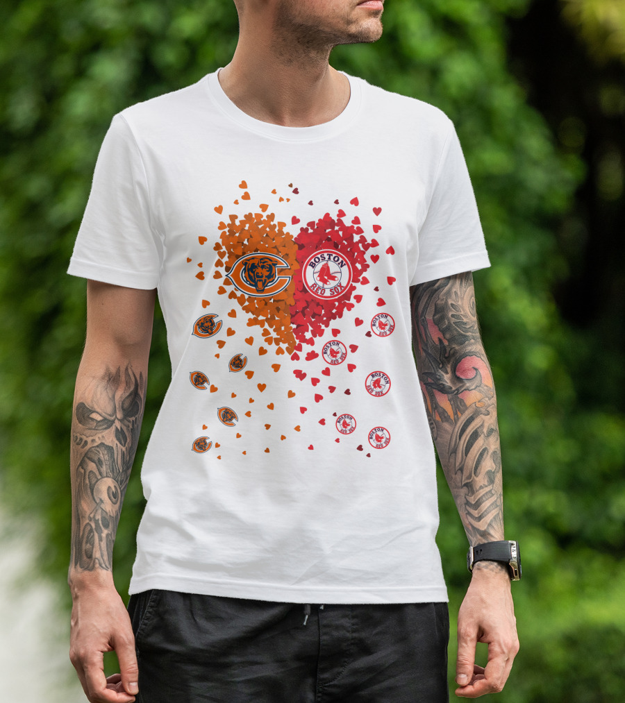 Chicago Bears Boston Red Sox Heart Blend T-Shirt