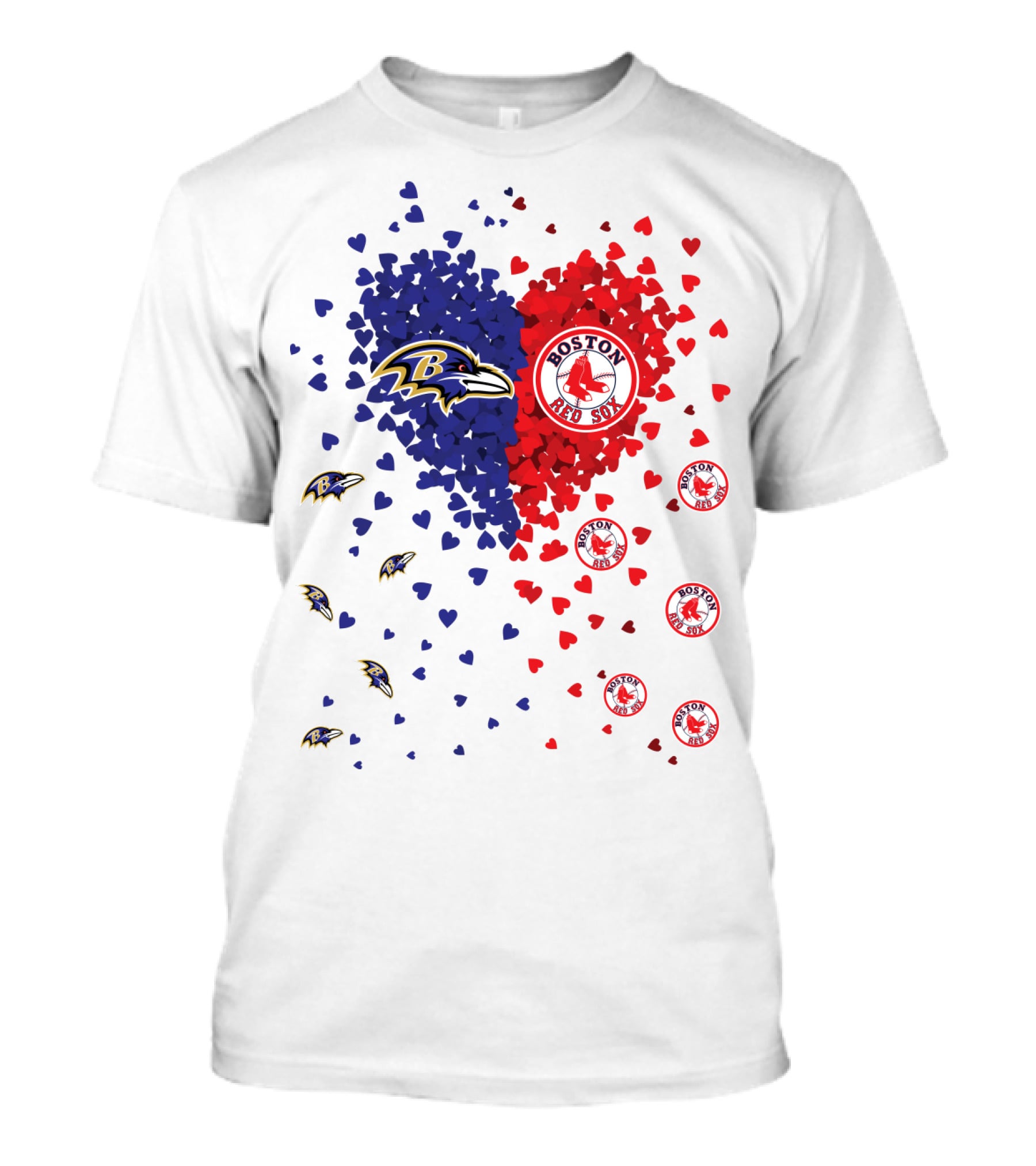 Baltimore Ravens Heart With Boston Red Sox Logo Hearts T-Shirt