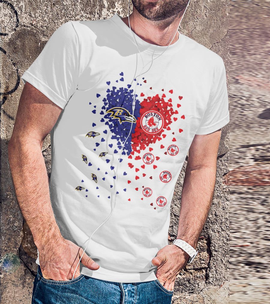 Baltimore Ravens Heart With Boston Red Sox Logo Hearts T-Shirt