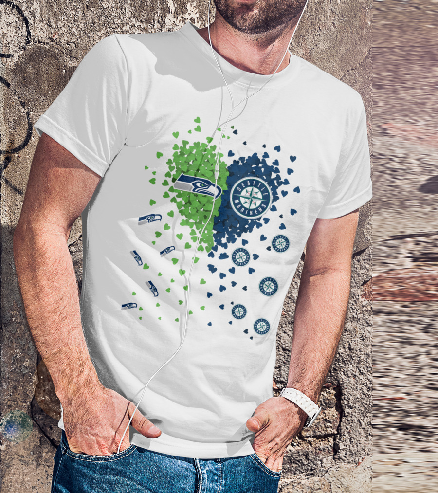 Seahawks Mariners Heart Design With Logos And Hearts T-Shirt