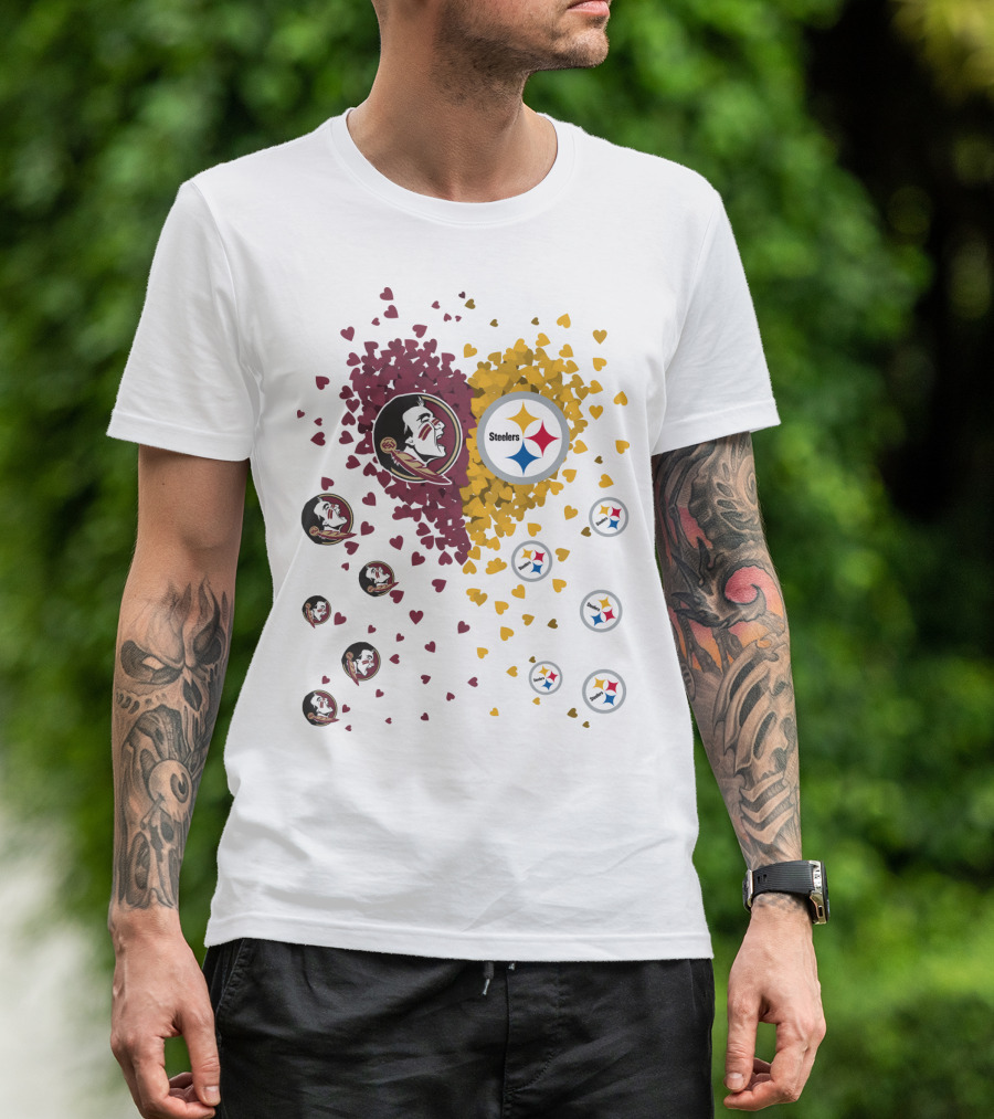 Heart Seminoles Steelers Logo Fan Collage T-Shirt