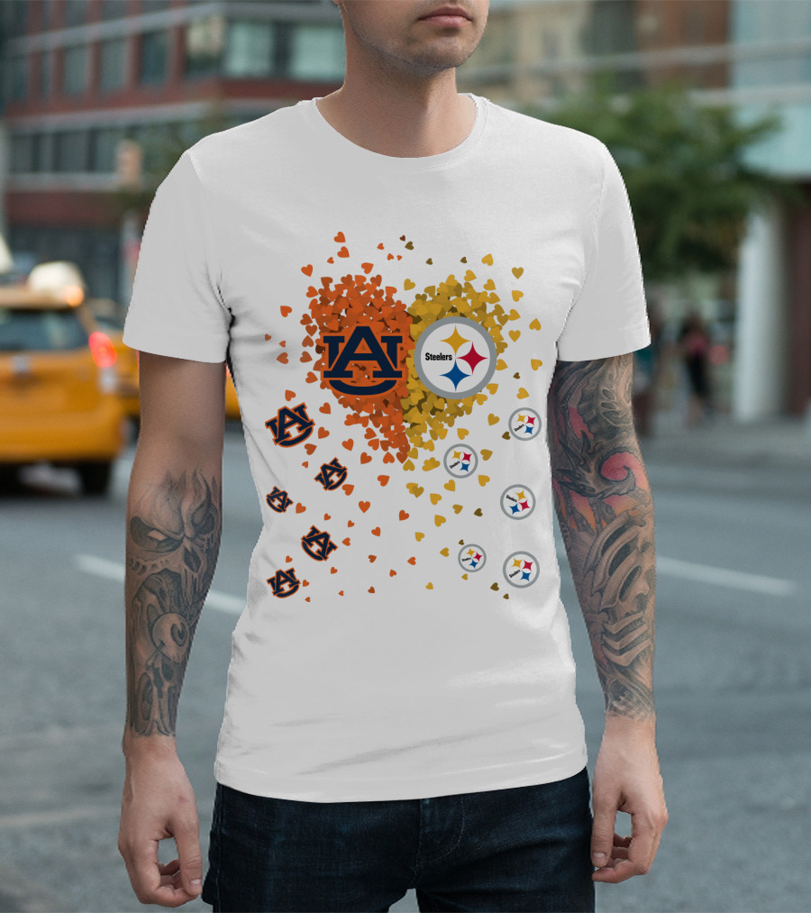Auburn Tigers and Pittsburgh Steelers Heart Fusion T-Shirt