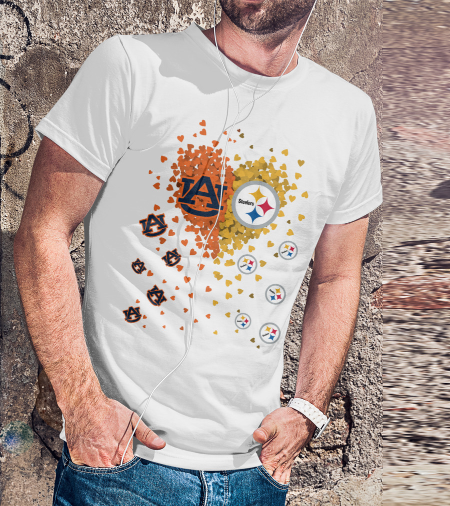 Auburn Tigers And Pittsburgh Steelers Heart Fusion T-Shirt