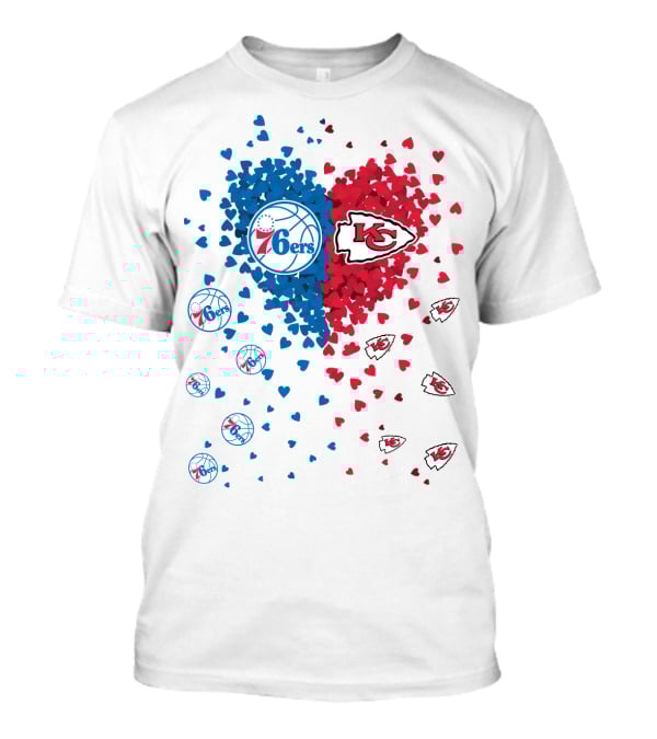 Heart Chiefs 76Ers Love Basketball And Football Fusion T-Shirt