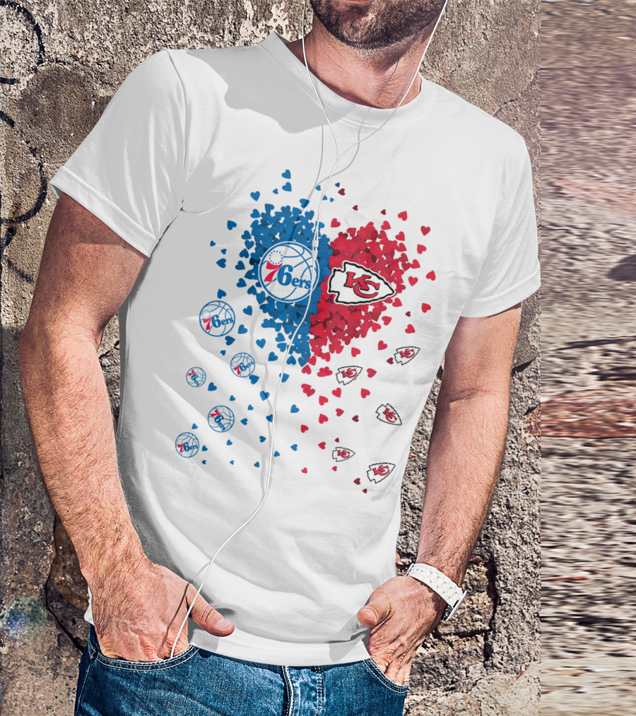 Heart Chiefs 76Ers Love Basketball And Football Fusion T-Shirt