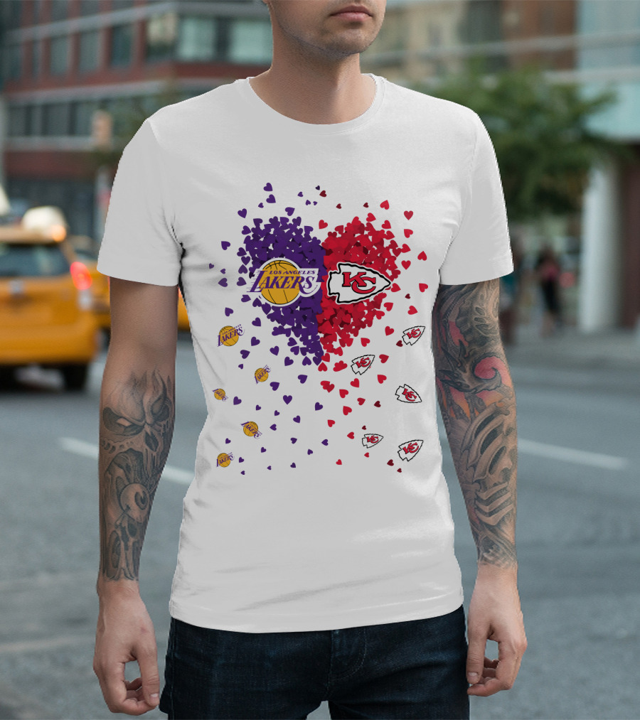 Los Angeles Lakers Heart Kansas City Chiefs Love T-Shirt