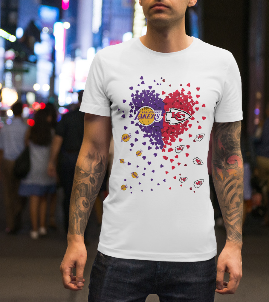 Los Angeles Lakers Heart Kansas City Chiefs Love T-Shirt