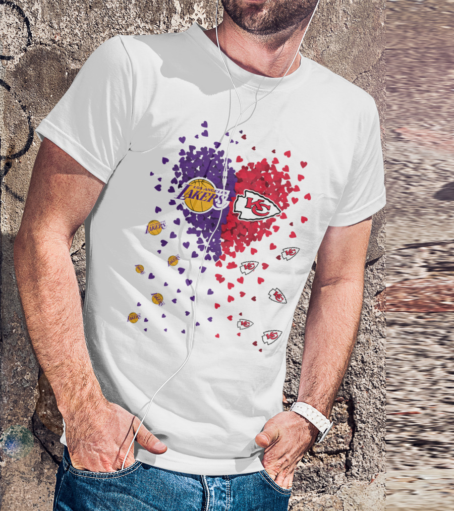 Los Angeles Lakers Heart Kansas City Chiefs Love T-Shirt