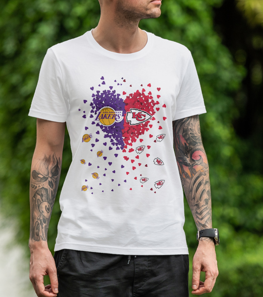Los Angeles Lakers Heart Kansas City Chiefs Love T-Shirt