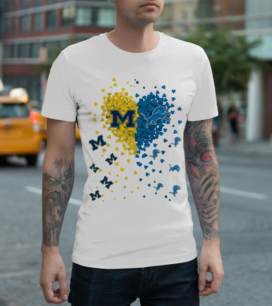 Michigan Wolverines Detroit Lions Heartburst T-Shirt
