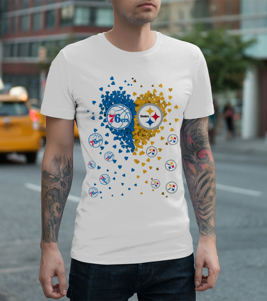 Heart Steelers 76Ers Basketball Football Team Logos T-Shirt