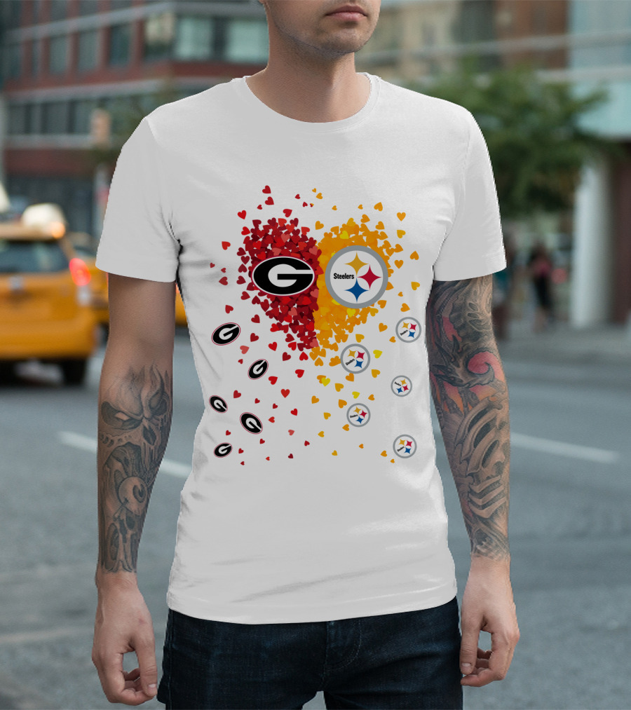 Heart Georgia Bulldogs Pittsburgh Steelers T-Shirt
