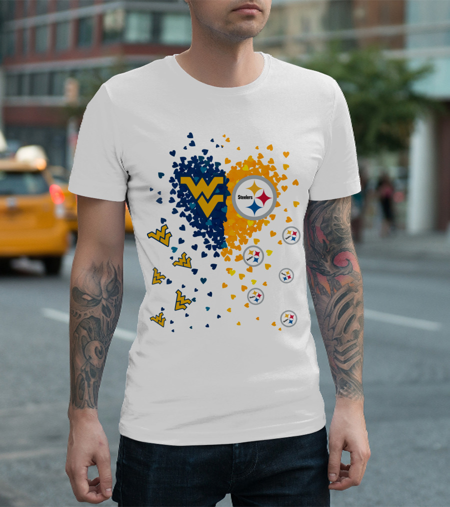 West Virginia Mountaineers and Pittsburgh Steelers Heart T-Shirt