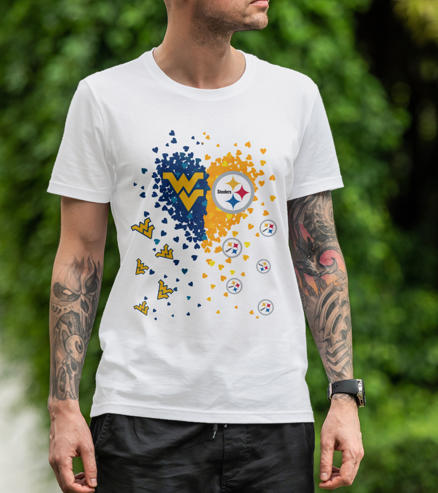 West Virginia Mountaineers And Pittsburgh Steelers Heart T-Shirt
