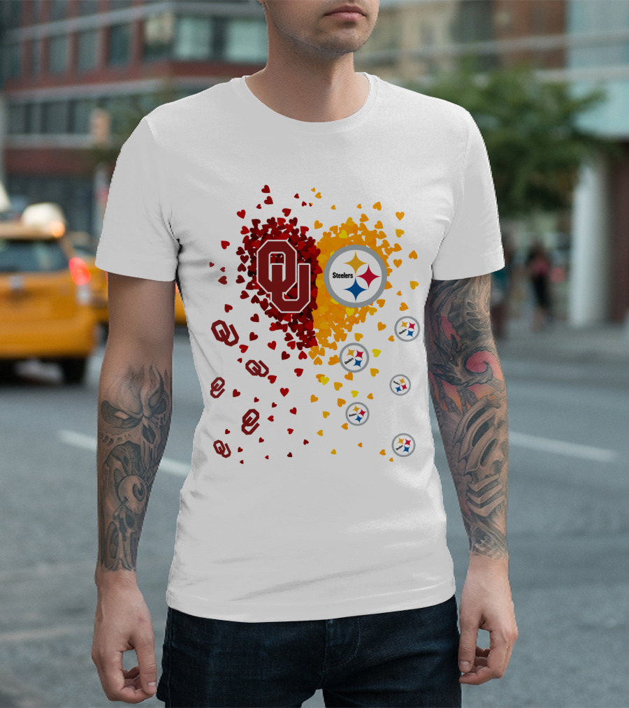 Oklahoma Sooners Steelers Heart Symbol Fusion T-Shirt