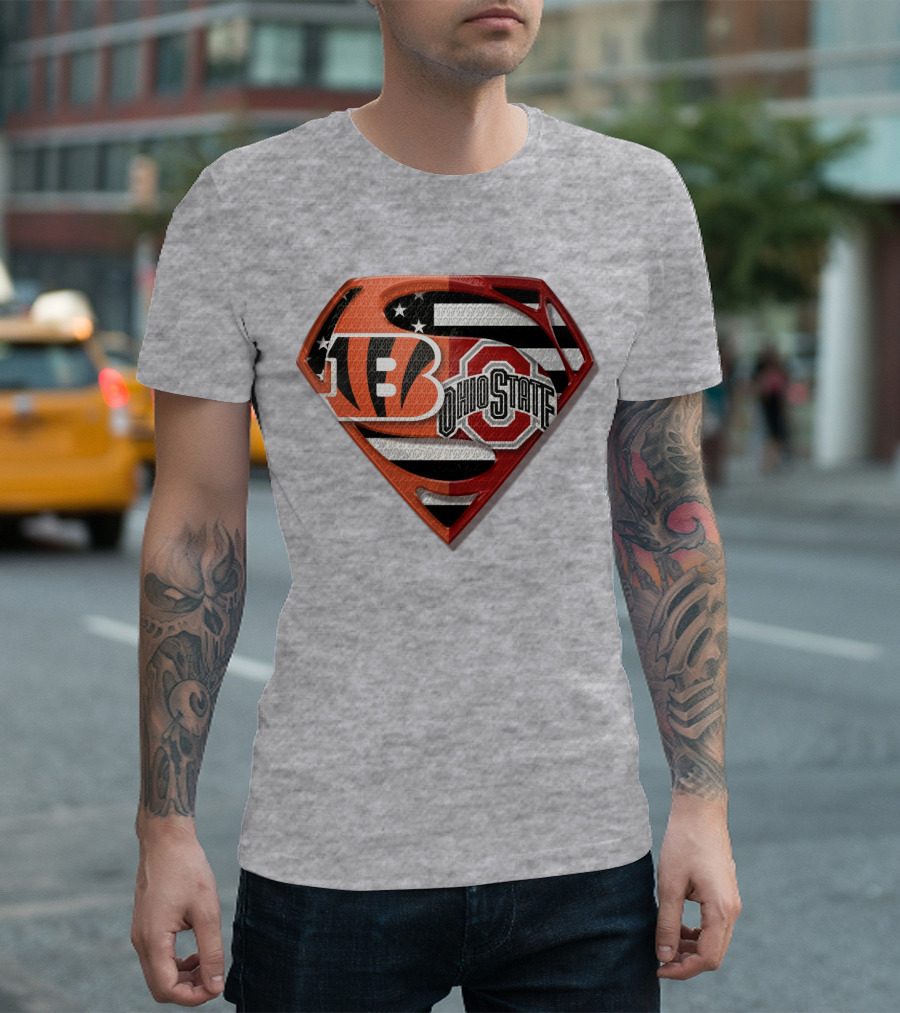 Superman Bengals Ohio State Logo American Flag T-Shirt