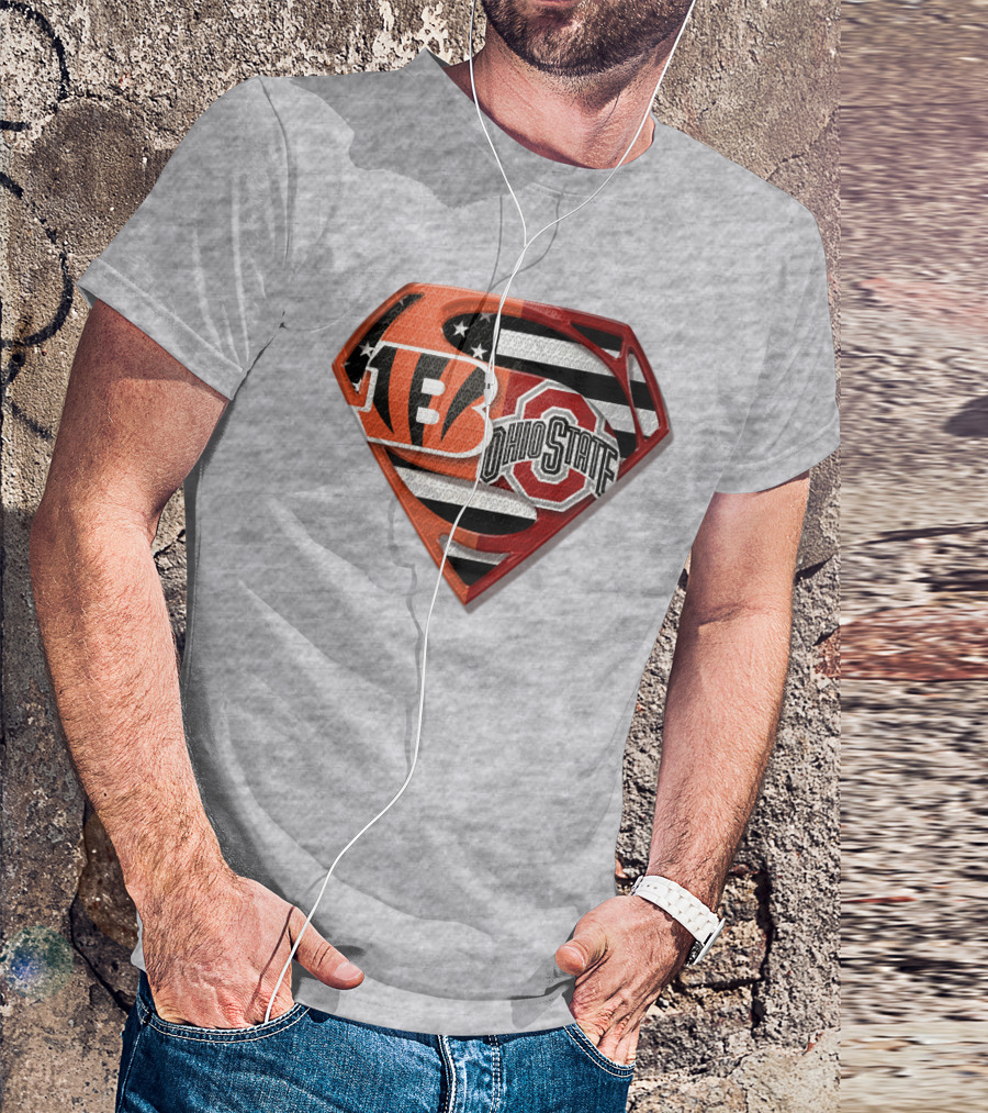 Superman Bengals Ohio State Logo American Flag T-Shirt