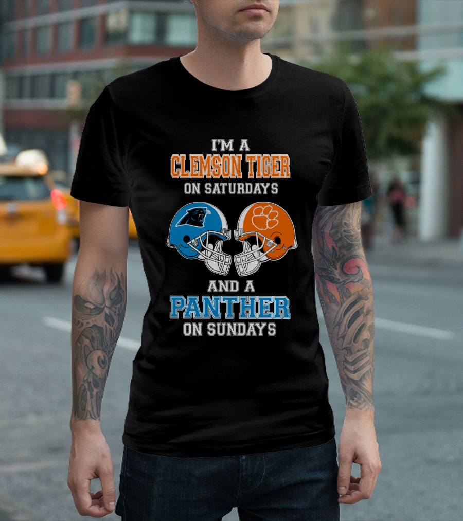 Clemson Tigers Saturdays Panthers Sundays Football Helmets T-Shirt