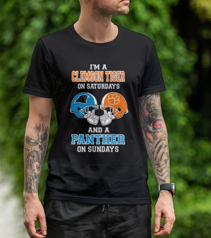 Clemson Tigers Saturdays Panthers Sundays Football Helmets T-Shirt