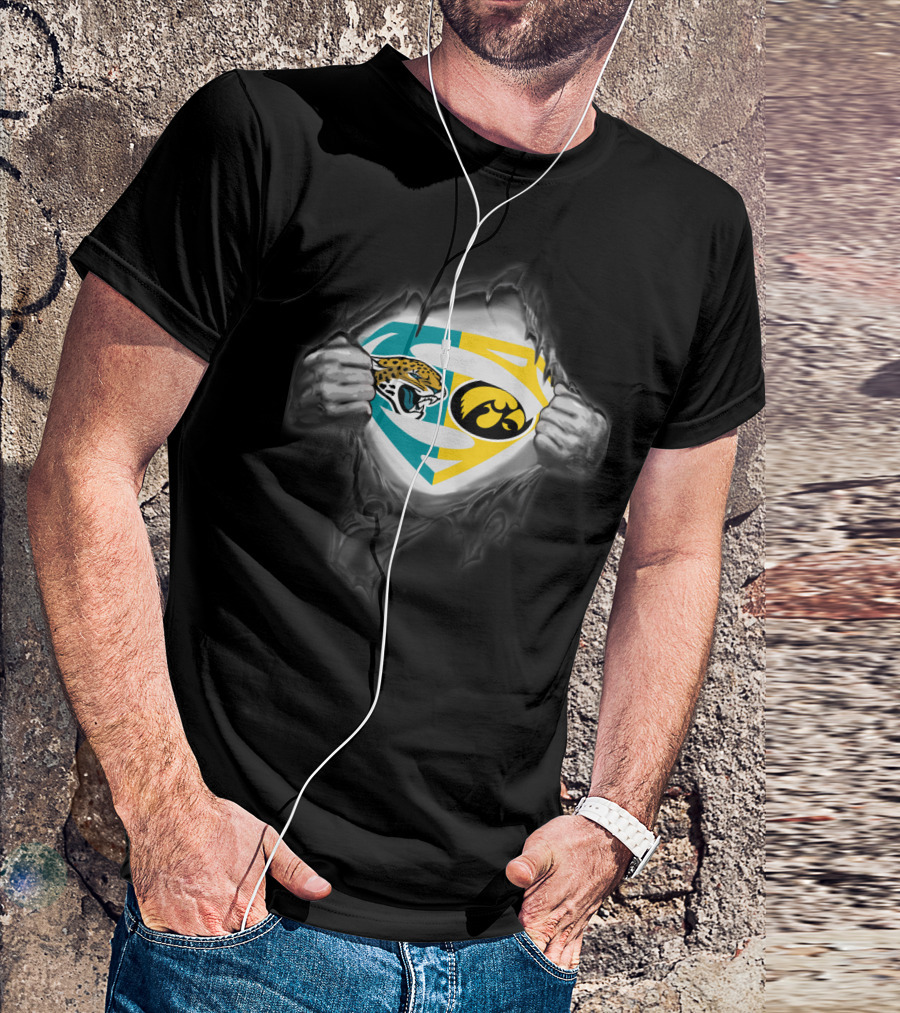 Jacksonville Jaguars Iowa Hawkeyes Superman Logo Fusion T-Shirt