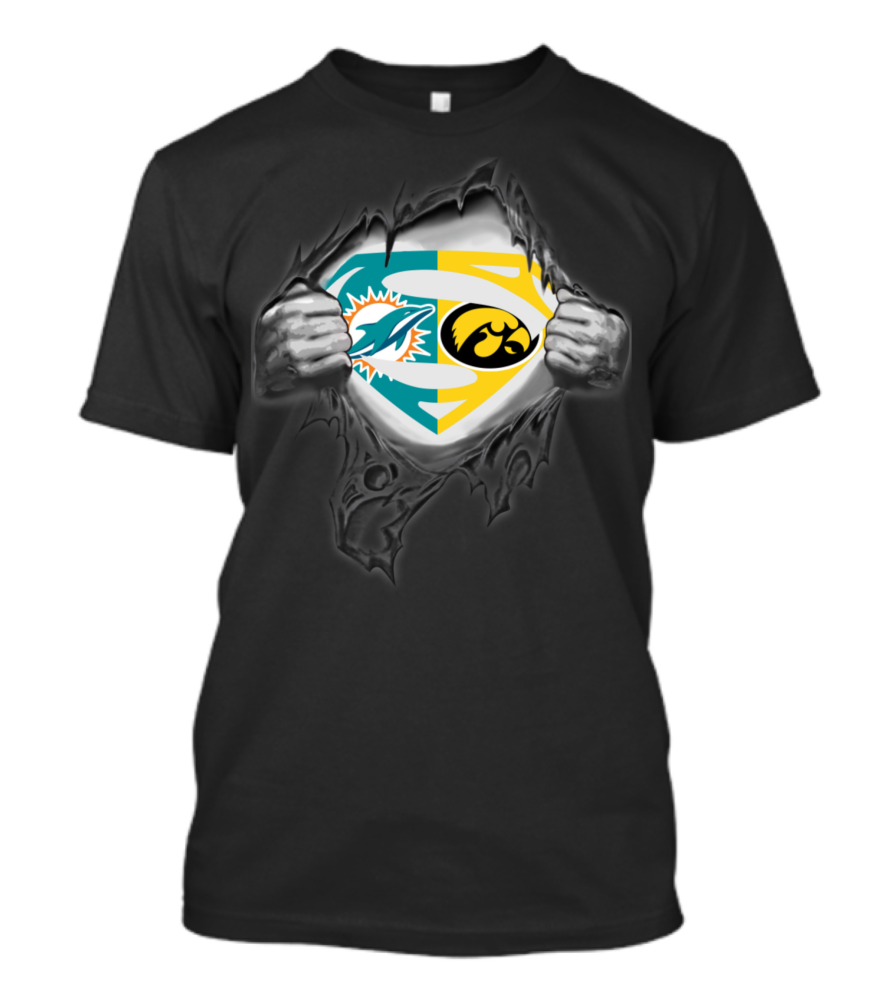 Miami Dolphins Iowa Hawkeyes Superman Logo Fusion T-Shirt