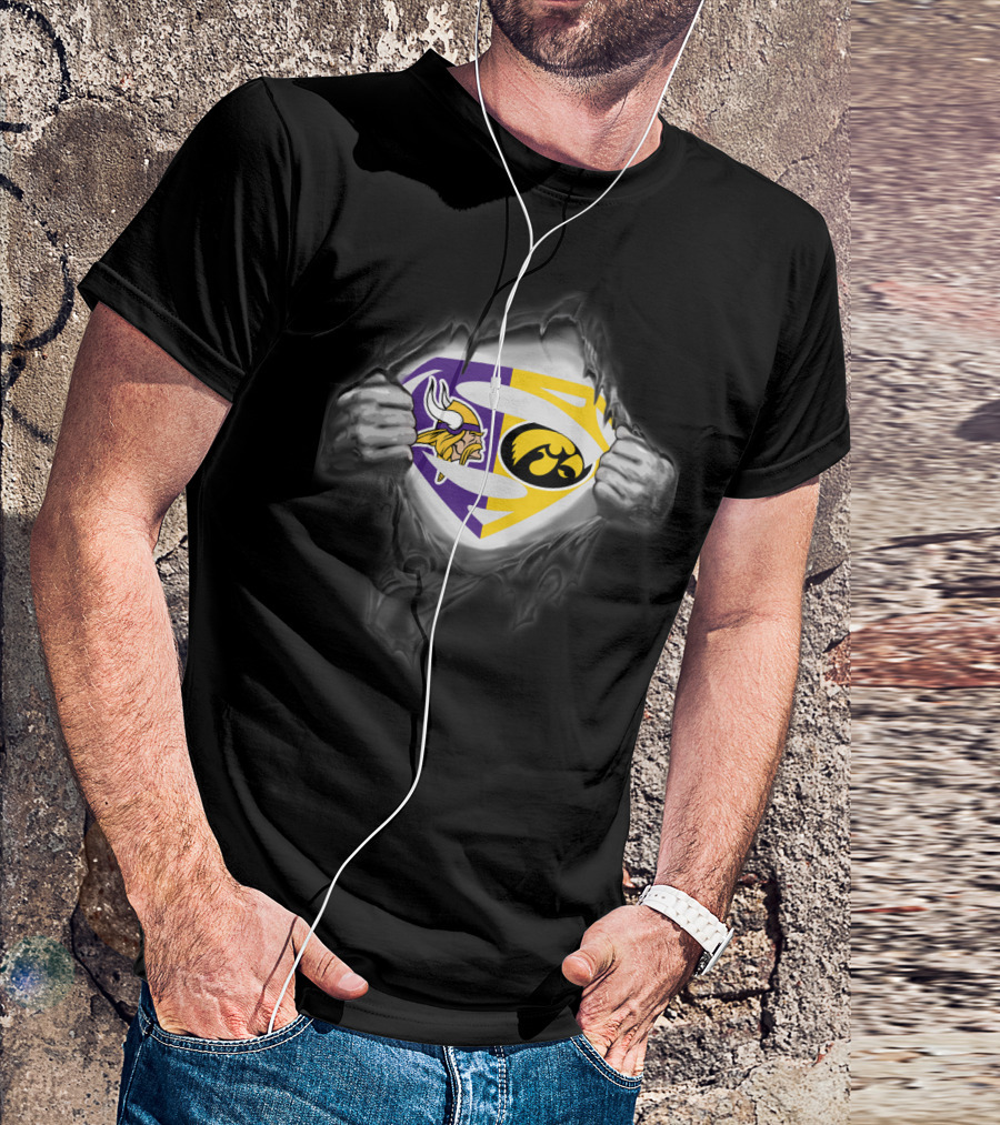 Minnesota Vikings Iowa Hawkeyes Superman Logo Fusion T-Shirt