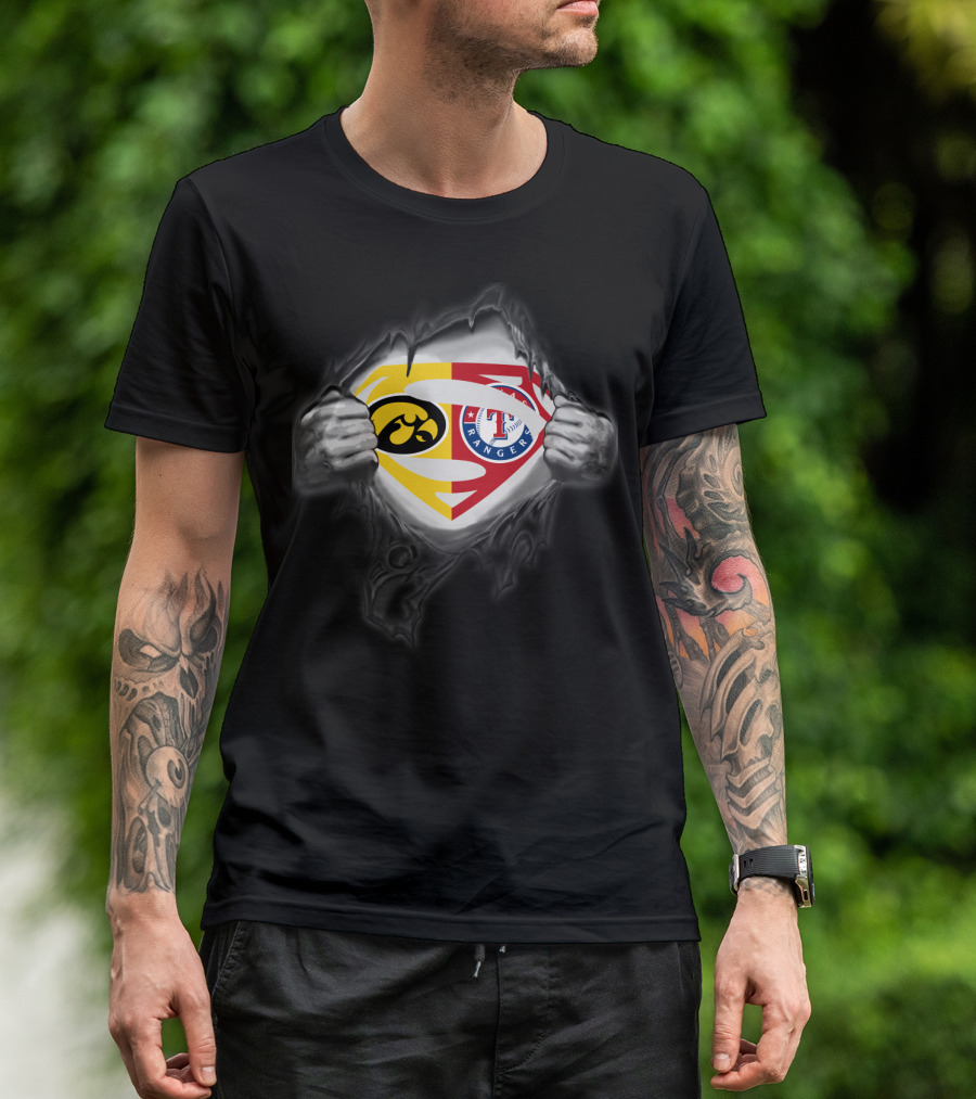 Iowa Hawkeyes Texas Rangers Superman Logo Fusion T-Shirt