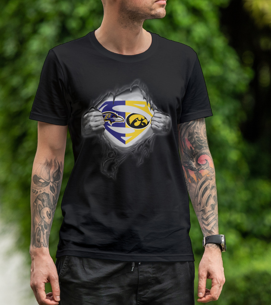 Baltimore Ravens Iowa Hawkeyes Superman Logo Reveal T-Shirt