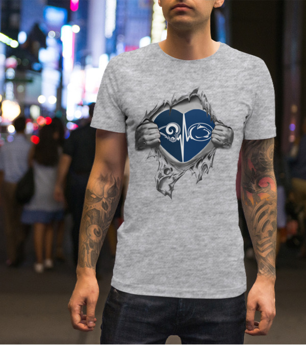 Los Angeles Rams Penn State Heartbeat Logo Fusion T-Shirt