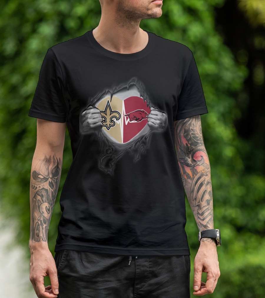 New Orleans Saints Arkansas Razorbacks Heartbeat Loyalty Fan Crossover T-Shirt