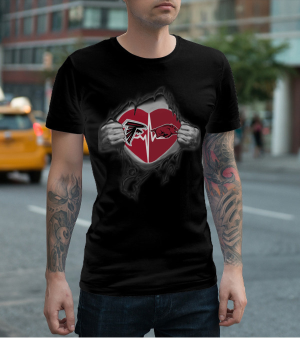 Falcons Arkansas Razorbacks Heartbeat Logo Fusion T-Shirt