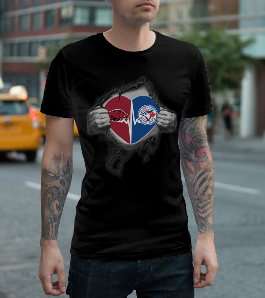Arkansas Razorbacks Toronto Blue Jays Heart Logo Rip T-Shirt