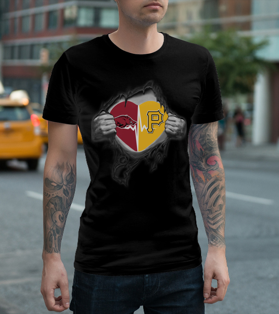 Arkansas Razorbacks Heartbeat Pittsburgh Pirates Fan Spirit T-Shirt
