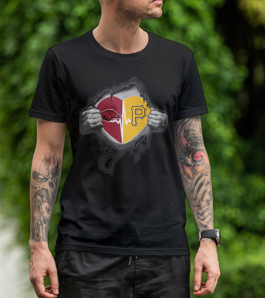 Arkansas Razorbacks Heartbeat Pittsburgh Pirates Fan Spirit T-Shirt