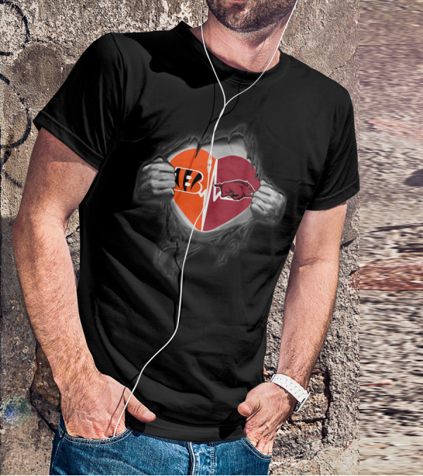 Cincinnati Bengals Arkansas Razorbacks Heartbeat Fan Passion T-Shirt